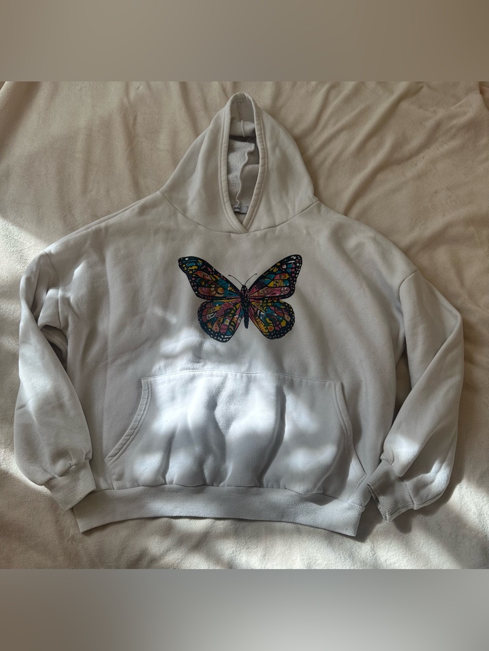 Adika White Graphic Butterfly Hoodie